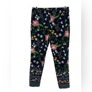 Old Navy Pixie Mid Rise Black Floral Pants Womens 6